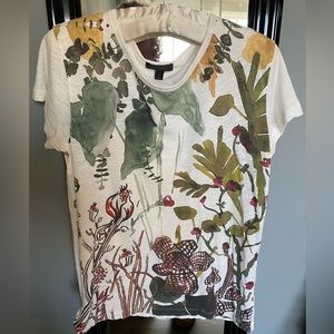 J Crew ivory with floral watercolor graphic tee. Cotton, plain back. Size L